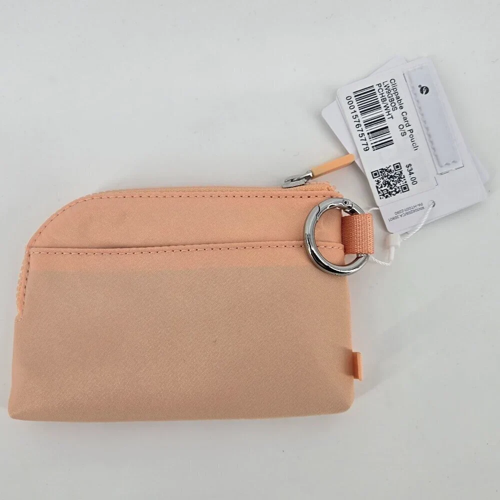 NWT Lululemon Clippable Card Pouch - Peach Bellini/White